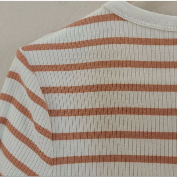 A New Day striped ribbed knit top, cream with tan stripes, large - Picture 7 of 7